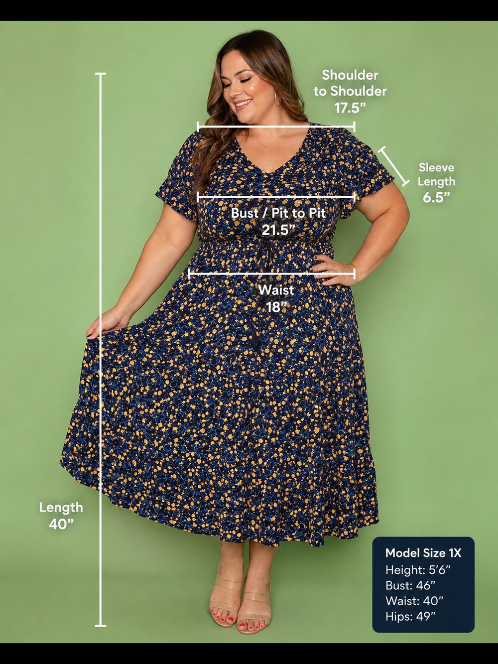 Plus Size 1X Navy Floral V-Neck Maxi Dress Rusttydustty Modern Bohemia Crush NWT - Picture 13 of 13